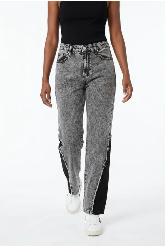 PTCL Women's Acid Wash High-Waist Jeans with Distressed Details