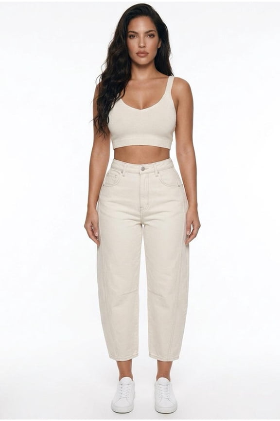 PTCL Women's Casual High-Waisted Trousers Cream White