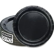 PTECDROTS 50 Pcs Black Paper Plates, Round Black Dessert Plates Birthday Party Supplies for Party Decorations Anniversary Graduation Retirement Daily Use 9 Inch