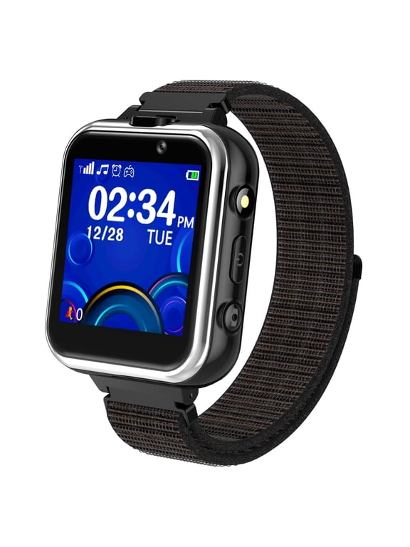 Kids Smartwatch Dual Camera Games Pedometer 1.54mm Black Plastic Case with Black Band