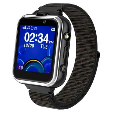 PTHTECHUS Kids Smartwatch Dual Camera Games Pedometer 1.54mm Black Plastic Case with Black Band