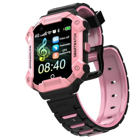 PTHTECHUS S07 Smart Watch for Boys Girls Smartwatch for Kids with 4G SIM GPS Video Call Pedometer MP3 Flashlights Calculator Alarm Clock Children Touch Screen Pink