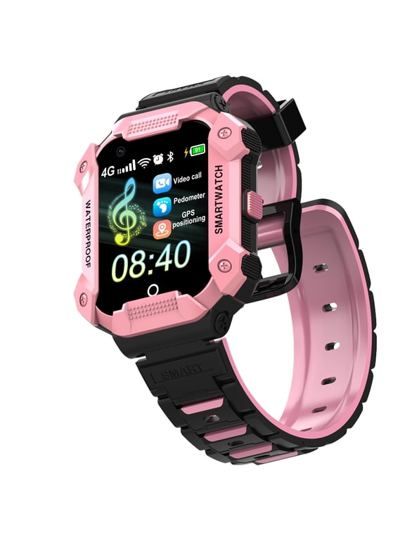 S07 Smart Watch for Boys Girls Smartwatch for Kids with 4G SIM GPS Video Call Pedometer MP3 Flashlights Calculator Alarm Clock Children Touch Screen Pink