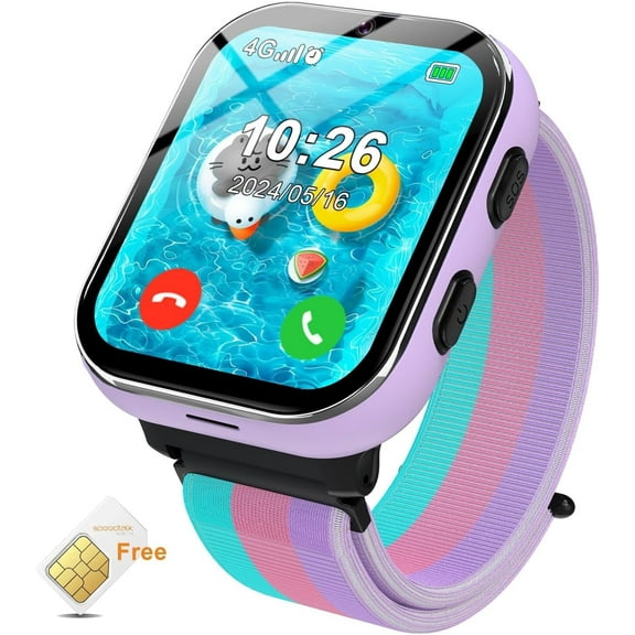 PTHTECHUS Smart Watch for Kids 4G Kids Smartwatch Phone Touch Screen Educational Games Pedometer Fitness Alarm Calculator Clock Camera Music Player Suitable for Children Aged 4-10 Years Old