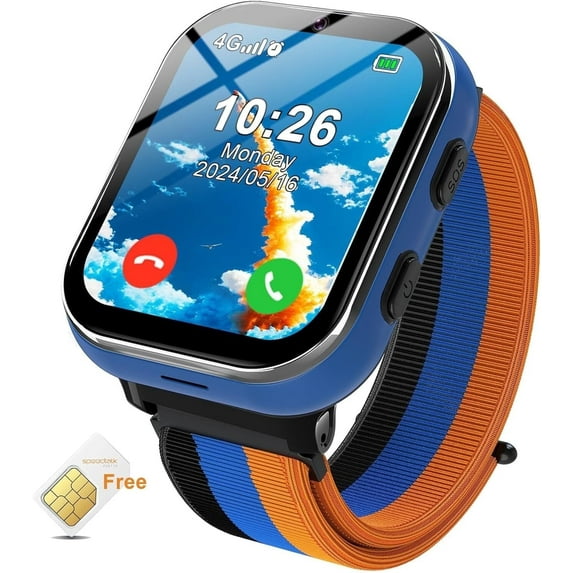 PTHTECHUS Smart Watch for Kids 4G Kids Smartwatch Phone Call Touch Screen Educational for Children Aged 4-10 Years Old