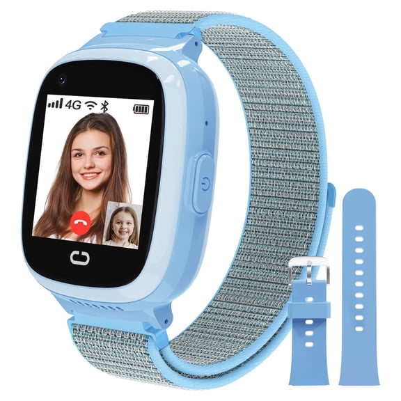 PTHTECHUS Smartwatch for Kids with GPS 4G HD Touchscreen Watch with Phone GPS Tracker Real-Time Location SOS Video Call Voice Chat Camera  for Boys Girls Gift Blue