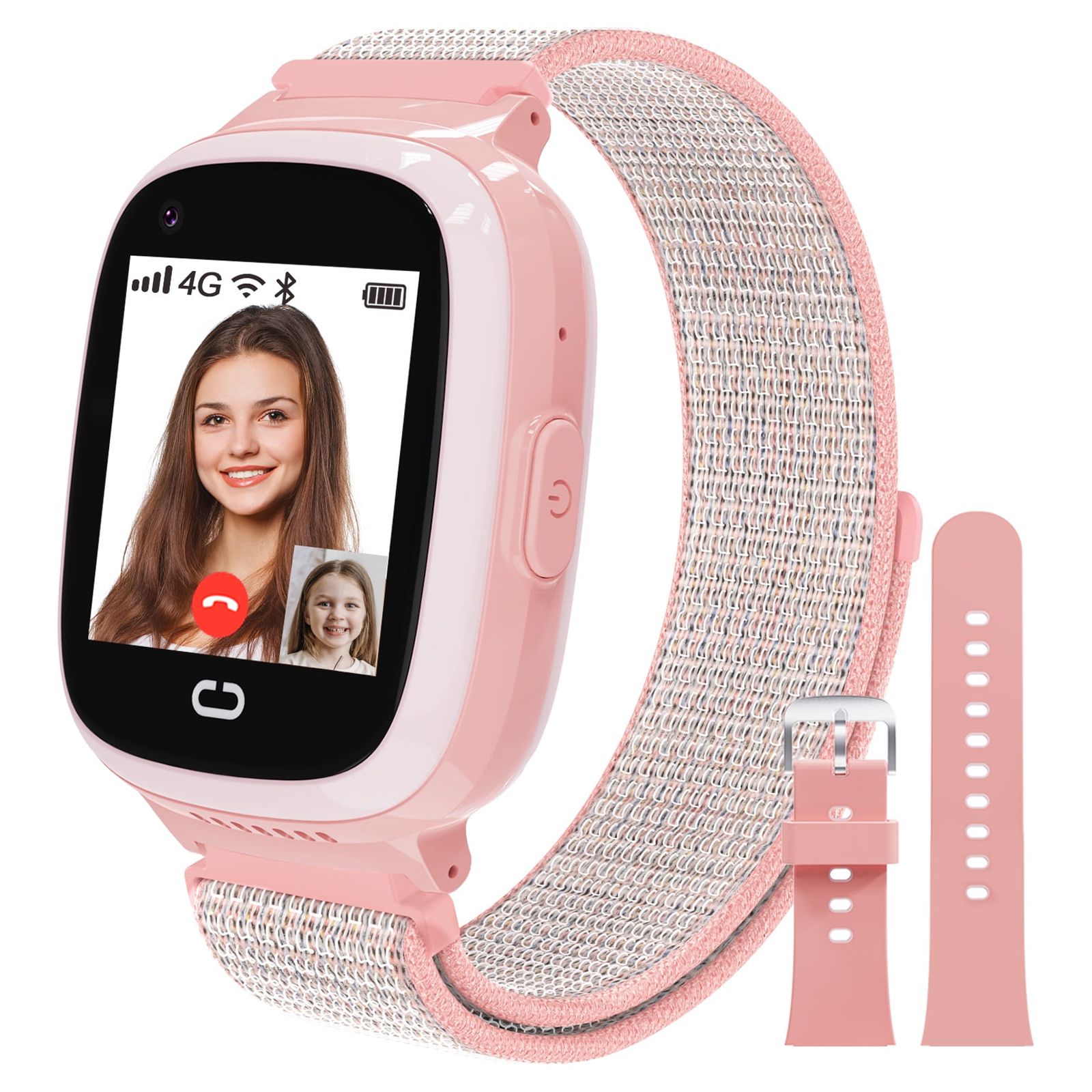 PTHTECHUS Smartwatch for Kids with GPS 4G HD Touchscreen Watch with Phone GPS Tracker Real-Time Location SOS Video Call Voice Chat Camera for Boys Girls Gift Pink - image 1 of 10