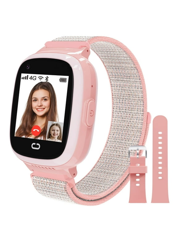 PTHTECHUS Smartwatch for Kids with GPS 4G HD Touchscreen Watch with Phone GPS Tracker Real-Time Location SOS Video Call Voice Chat Camera for Boys Girls Gift Pink