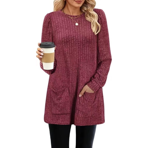 PTHTECHUS Women Long Sleeve Shirts Winter Crew Neck Casual Tops Lightweight Pullover