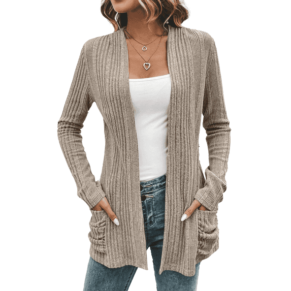 PTHTECHUS Womens Cardigan Open Front Sweater for Women Lightweight Knit Cardigan Long Sleeve Outerwear with Pockets