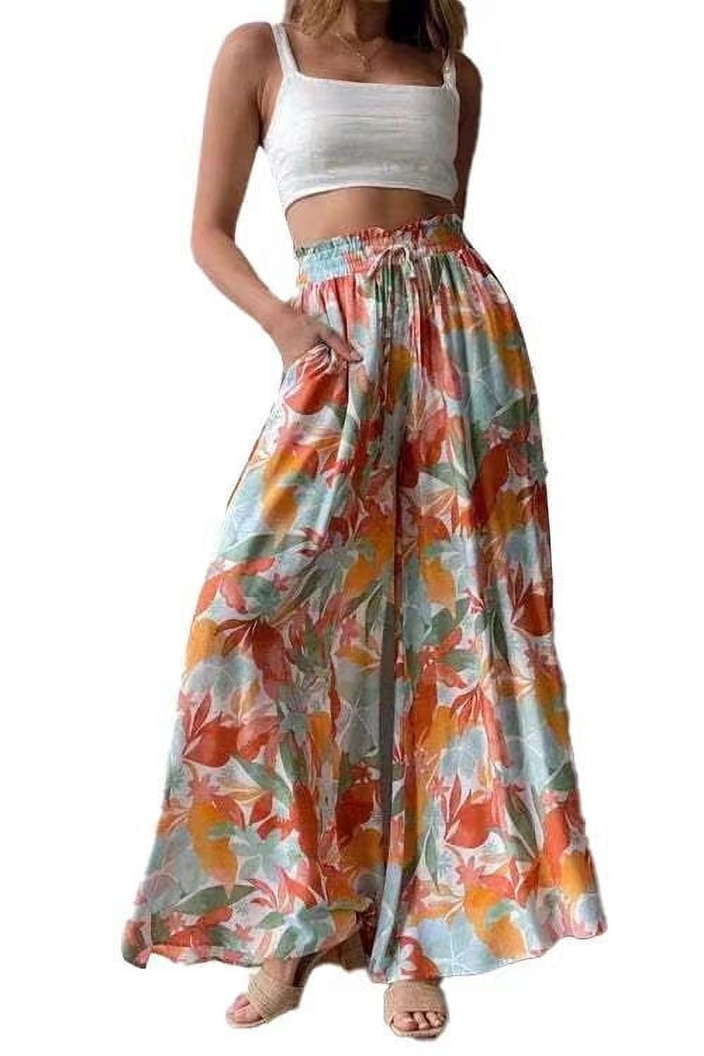 Floral Print Casual Elastic Waist Pocket Loose Wide-leg Pants main image 1