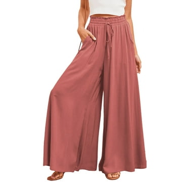 PTHTECHUS Womens Wide Leg Pants with Pockets High Waist Adjustable Knot Loose Casual Trousers Business Work Casual Loose Pants