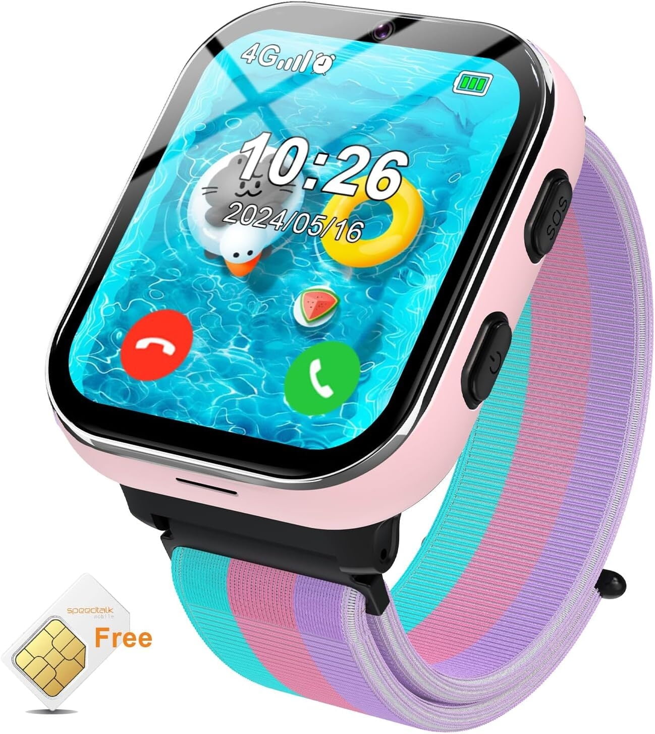PTHTECHUS Smart Watch for Kids 4G Kids Smartwatch Phone Touch Screen Educational Games Pedometer Fitness Alarm Calculator Clock Camera Music Player Suitable for Children Aged 4-10 Years Old
