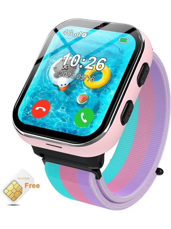 Smart Watch for Kids 4G Kids Smartwatch Phone Touch Screen Educational Games Pedometer Fitness Alarm Calculator Clock Camera Music Player Suitable for Children Aged 4-10 Years Old