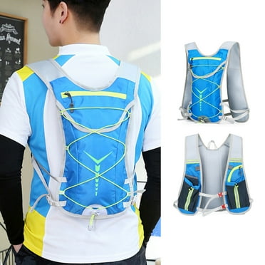 PTJKU Ultra-Light Insulated Hydration Backpack - Breathable Rucksack for Running, Cycling, Hiking, Fits Water Bladder - Reflective Safety Blue