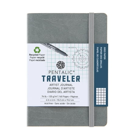 Pentalic 4x 6 Gray Traveler Pocket Artist Grid Paper Journal, 160 Pages, 74 lb. Paper