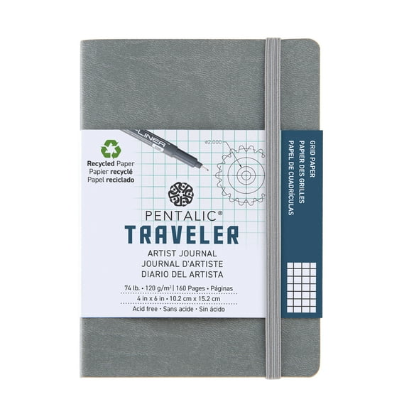 Pentalic - 4"x 6" Gray Traveler Pocket Artist Grid Paper Journal, 160 Pages, 74 lb. Paper | PTL-016142-2GY |