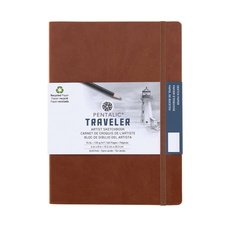 Pentalic - 6"x 8" Brown Traveler Pocket Artist Drawing Journal, 160 Pages, 74 lb. Paper