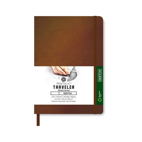 Pentalic Traveler Pocket Journal Unruled Sketch Pad with Elastic Closure, 6" x 8", Copper, 160 Pages
