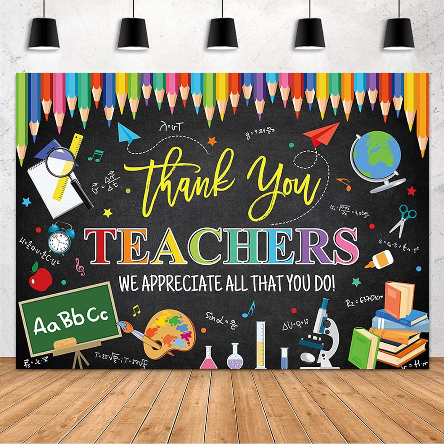 PTMM 5x8ft Thank You Teachers Backdrop Banner Teacher Appreciation Week