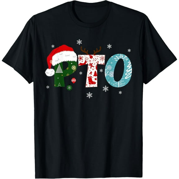 PTO Santa Hat Reindeer Parent Teacher Organization Christmas T-Shirt Tee