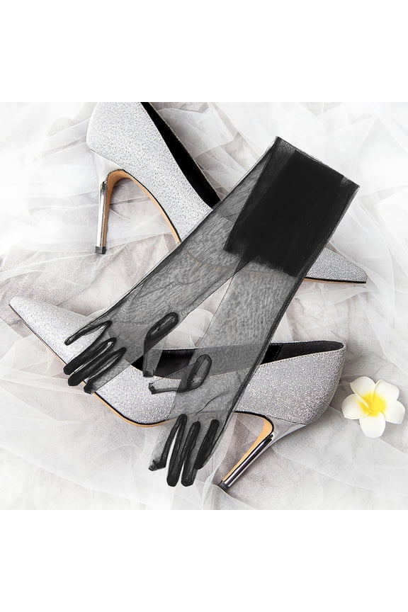 Black Sheer Tulle Gloves Elegant Bridal Accessories Wedding Decor 1 Pair Lightweight Gauze Gloves