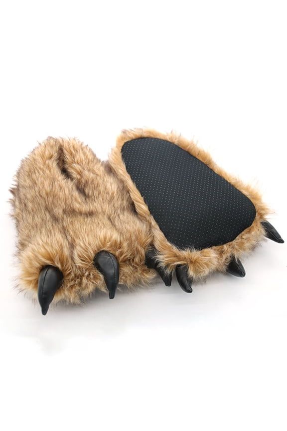 1 Pair Warm Winter Slippers Brown Bear Claw Shape Non-skid Indoor Use for Women