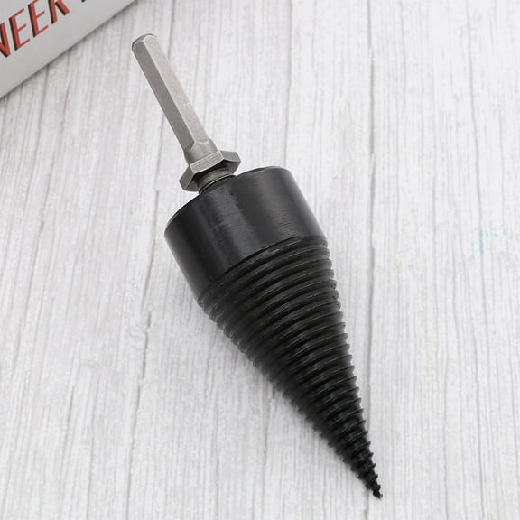PTOOTP Black Steel Wood Splitting Cone Drill Bit Set - 1 Piece for Efficient Woodworking and Drilling