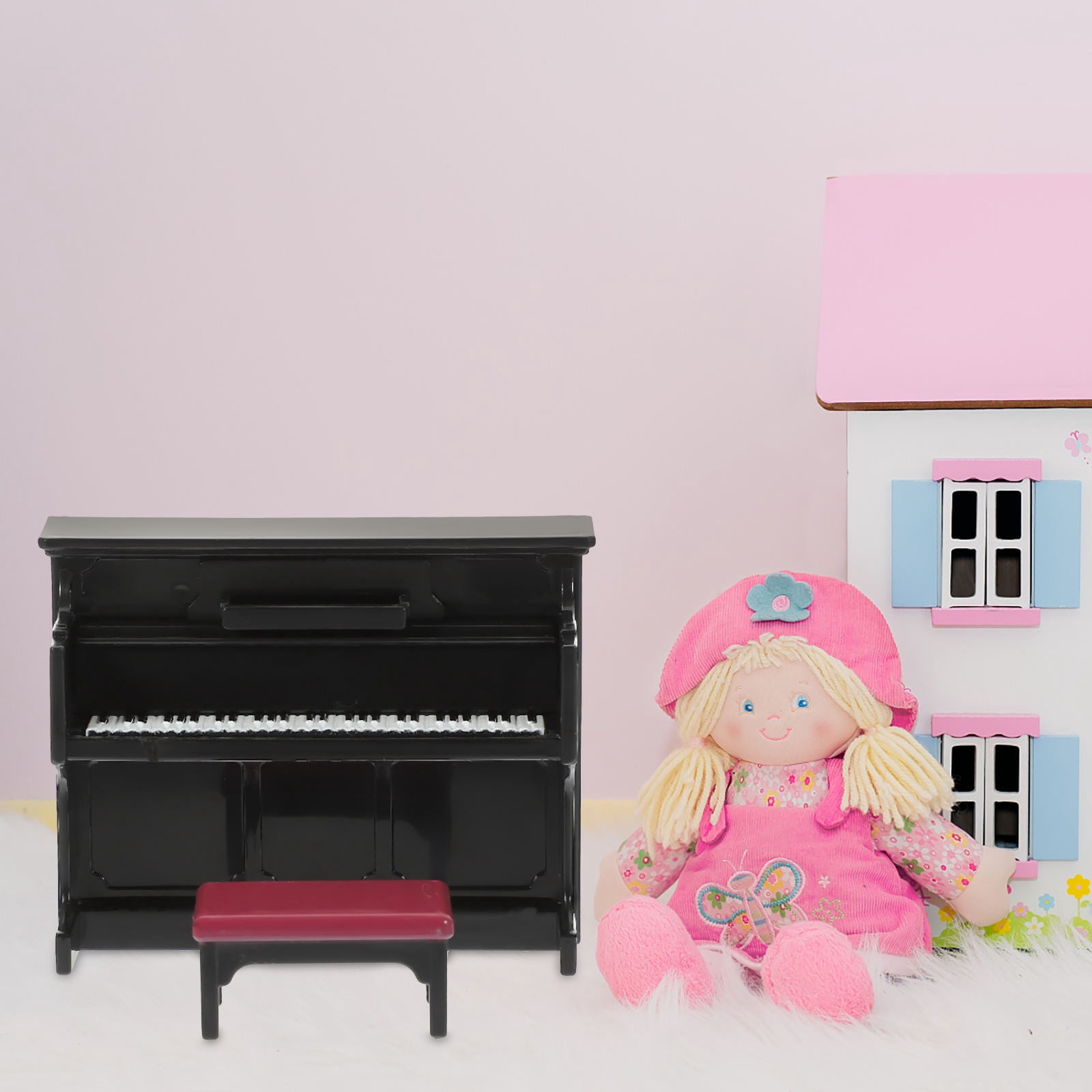 GANAZONO 1:12 Scale Dollhouse Piano - Miniature Wooden Upright Piano With Stool