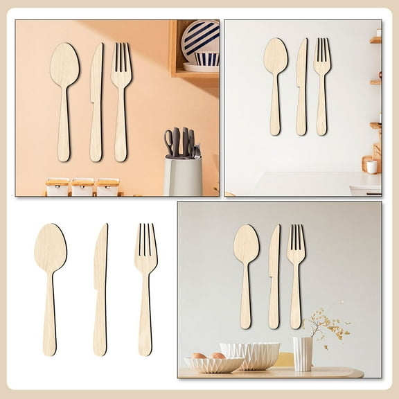 PTOOTP 1 Set Rustic Home Decor Wooden Knife Fork Spoon Cutout Wall Hanging for Kitchen Dining Room Living Room