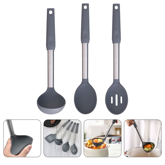 PTOOTP Grey Silicone Serving Spoons Set - Kitchen Cooking Utensils for Serving and Easy to Clean
