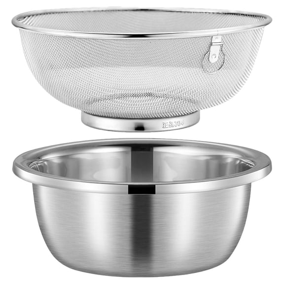 PTOOTP Stainless Steel Mesh Strainer Set for Rice Washing and Vegetable Draining, Kitchen Sieve with Ergonomic Design