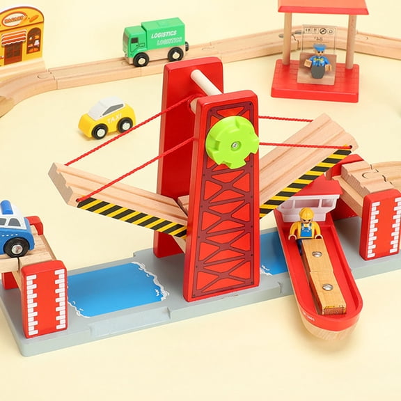 PTOOTP Wood Train Bridge Pieces Track Model Red 1 Set