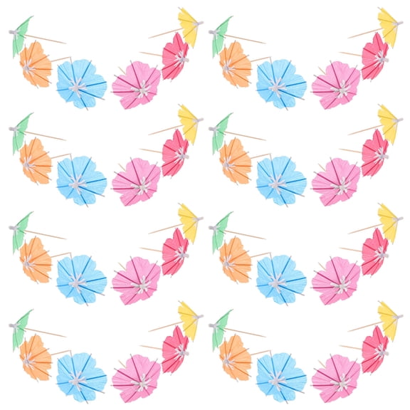 PTOOTP 100pcs Assorted Color Paper Umbrella Picks Wooden Sticks for Drinks Desserts Fruit Wedding Party Decorations