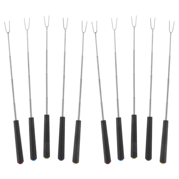 PTOOTP Extendable BBQ Fork for Camping Cooking Stainless Steel and ABS Material Portable Roasting Sticks 10Pcs Assorted Color