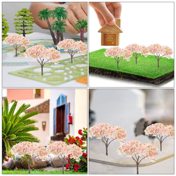 PTOOTP 10Pcs Compact Artificial Cherry Blossom Bonsai Trees for Decorative and Model Scenery Use