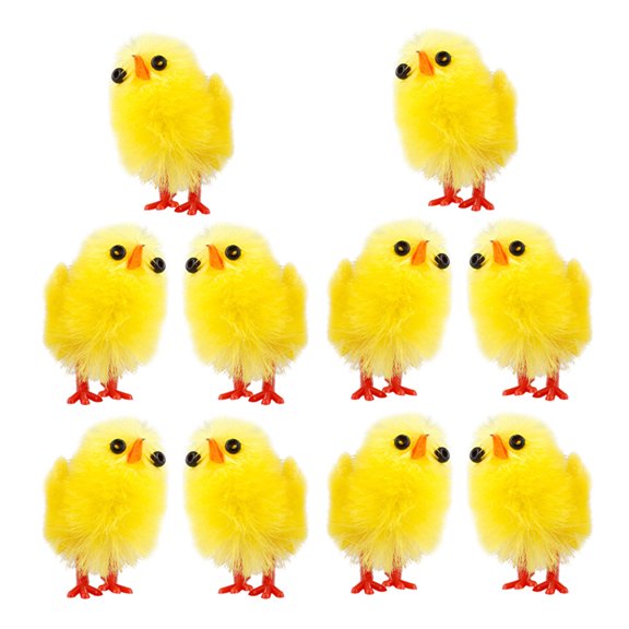 PTOOTP 10Pcs Cute Yellow Easter Chick Decor Flocking Chicken Figurines for Table and Shelf Display