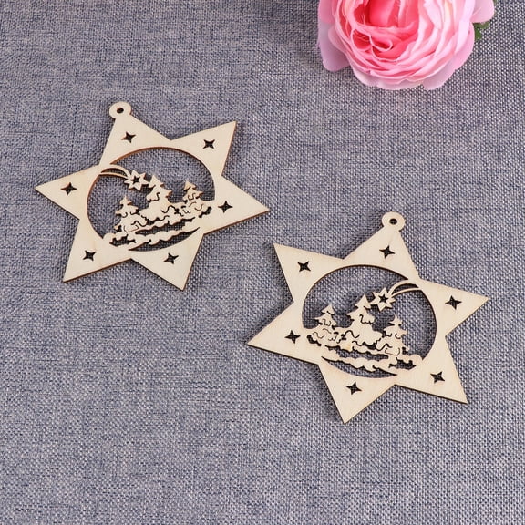 PTOOTP Set of 10 Wooden Star Ornaments for Christmas Tree, Holiday Decorations, Crafting Supplies, Festive Hanging Decor