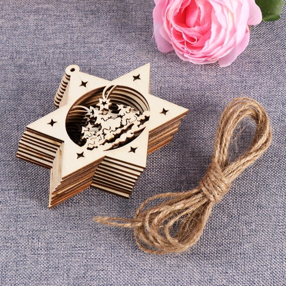 PTOOTP 10pcs Beige Hexagram Star Wooden Ornaments for Christmas Hanging Decor