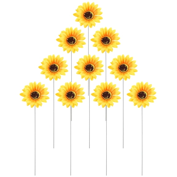 PTOOTP Yellow 10Pcs Simple Elegant Iron Sunflower Shape Garden Stakes