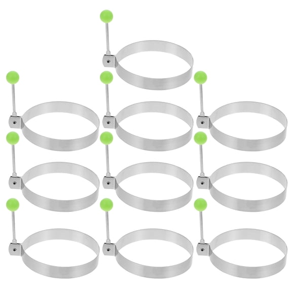 PTOOTP 10Pcs Egg Shaper Ring for Cooking Eggs with Stainless Steel and Foldable Handle Design