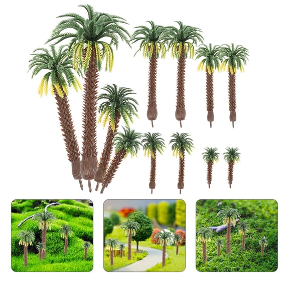 PTOOTP 12Pcs Realistic Green Plastic Coconut Tree Models for Landscape, Miniature Garden, Diorama, and Craft Decoration