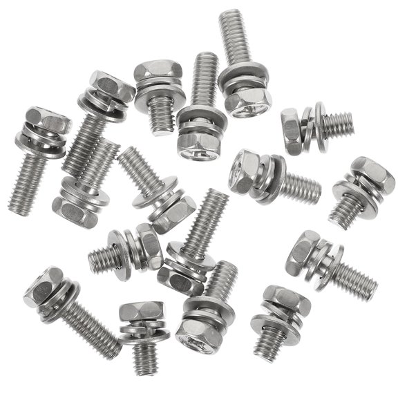 PTOOTP 18Pcs Stainless Steel Motorcycle Battery Terminal Bolt Kit with Hexagon Nut for Industrial and Marine Use