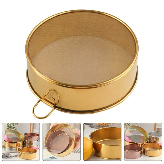 PTOOTP 1 Pack Golden Kitchen Sifter 6 Inch Stainless Steel Flour Sieve for Baking, Cooking, and Food Prep
