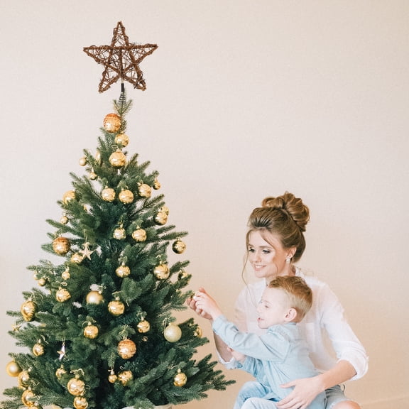 PTOOTP Rustic Iron and Rattan Christmas Tree Topper with Elegant Simple Design, Perfect Holiday Decoration for Festive Home