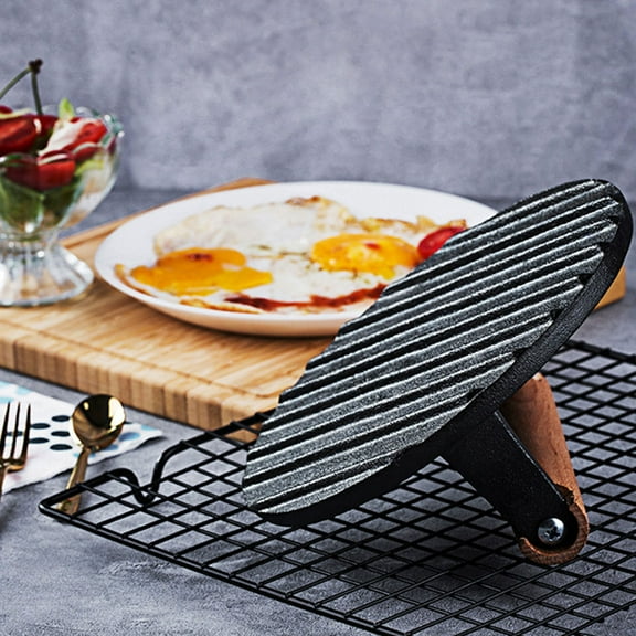 PTOOTP Non-Stick Meat Press with Black Wood Handle and Iron Base, Ergonomic Design for Home Cooking, Kitchen Tool