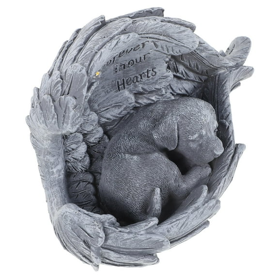 PTOOTP 1Pack Memorial Grave Marker Dog Memorial Statue Grey Resin Weather Resistant For Outdoor Garden