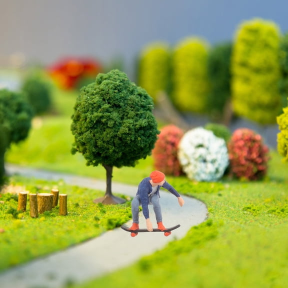 PTOOTP Multi Colored Tiny Skateboarding People Figure Resin Material for Architectural Model Decor