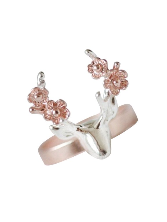 1Pack Reindeer Vintage Antler Ring Gift for Women Christmas