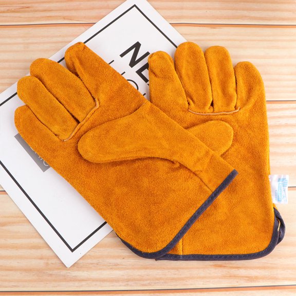 PTOOTP 1Pair Heavy Work Mitts Orange Cowhide Breathable Durable Hand Safety Gloves